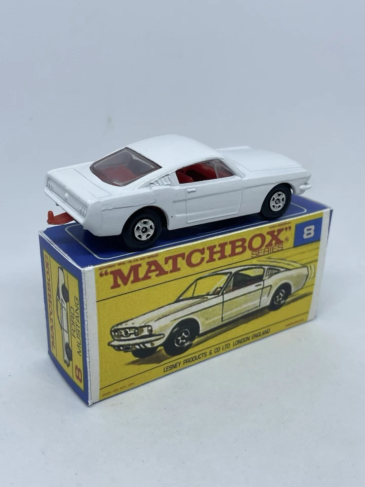 Matchbox Lesney #8 Custom Ford Mustang In White Early Thin SF Wheels Repro Box - Image 4 of 4