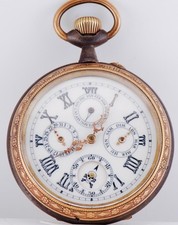 Oversize 66.5mm Memento Mori Skull Automaton Triple Calendar Pocket Watch 1890s