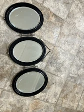 ANTIQUE Tri-Fold Nautical Shaving Mirror Oval Heavy Wood