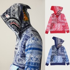 A BATHNIG APE Men's PAISLEY PATTERN SHARK FULL ZIP HOODIE 1M80115323