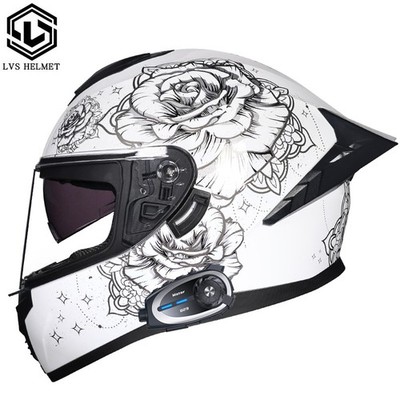 Full Face Dual Lens Motorcycle Helmet Built-in Camera Bluetooth Intercom Headset