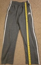 Adidas Youth Boys M 10/12 Gray Sweat Track Pants White Stripes Athletic Joggers