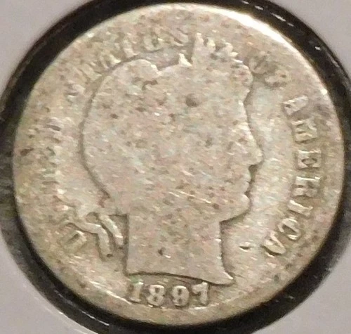 Silver Dime - Barber - 1897-S (Better date.  Worn.)