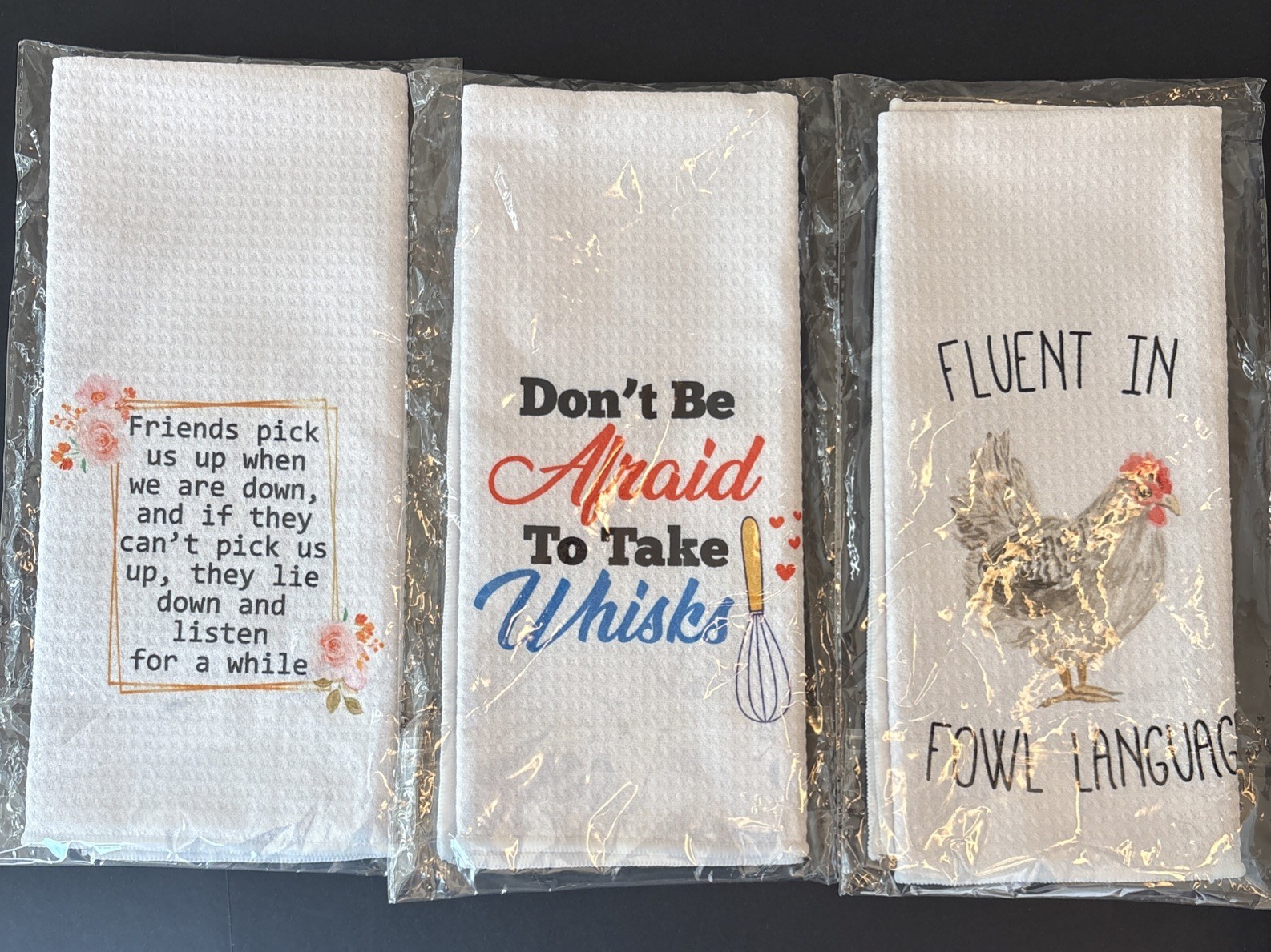 S, Funny Sayings Dish Towel Set Of 3, Polyester Waffle Weave 16&times;24