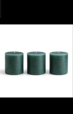 Candwax 3x3 Green Pillar Candles Set of 3 Rustic Unscented No Drip Wedding Decor