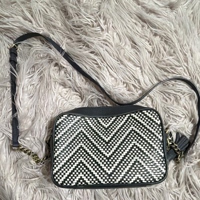 Chevron Pattern Black White Crossbody Bag Adjustable Strap Women's Classic