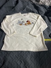 Vintage 90s Disney Store White Fleece Lady and the Tramp Embroid V-Neck Pullover