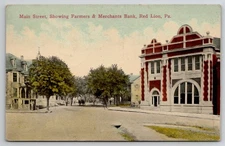 Red Lion PA Main Street Showing Farmers & Merchants Bank 1913 Postcard J37