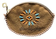 Vintage Native American  Indian  Beaded Genuine Leather Coin Purse Grand Canyon