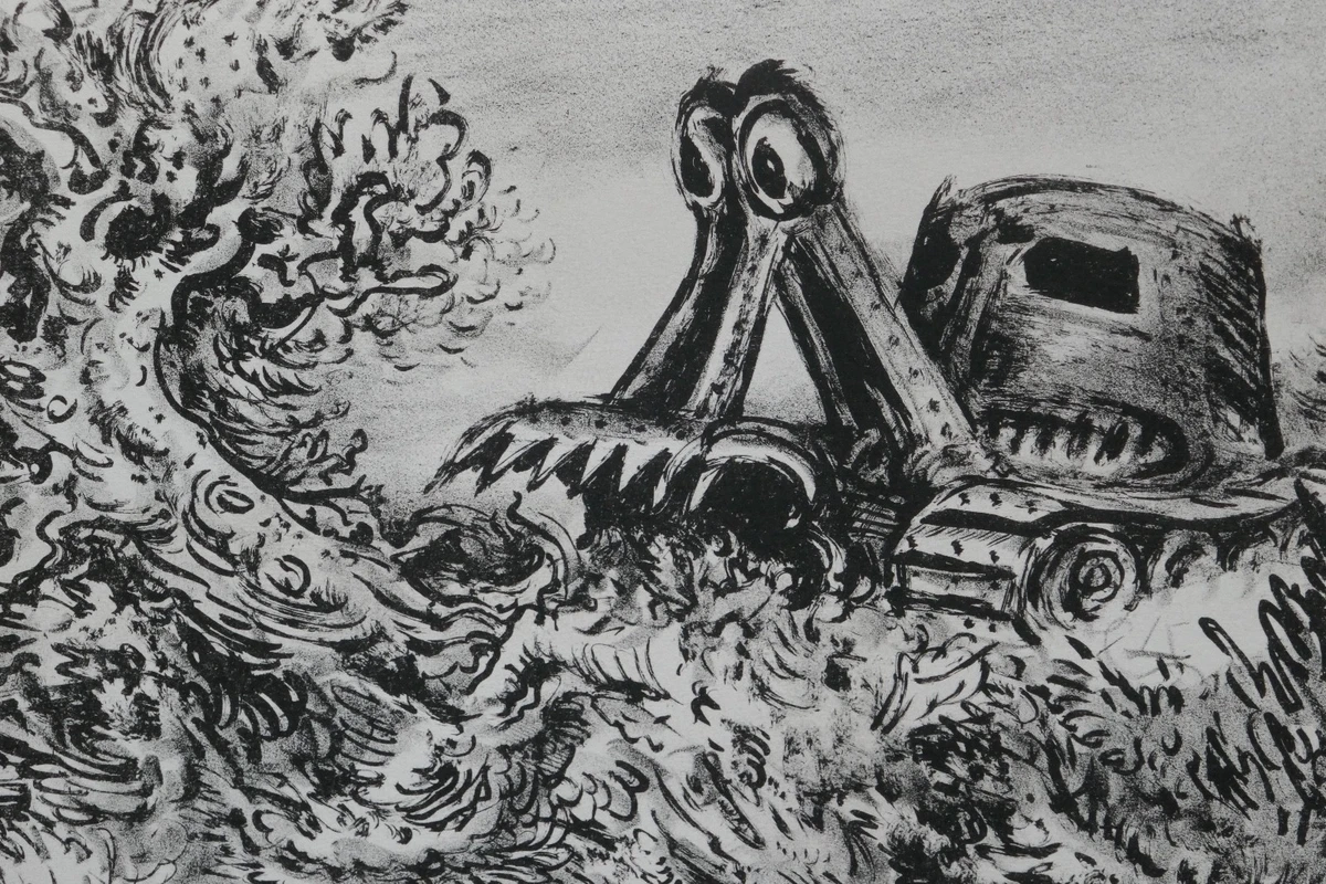 A. Paul Weber, Original Lithographie 1963, signiert, Der Fortschritt