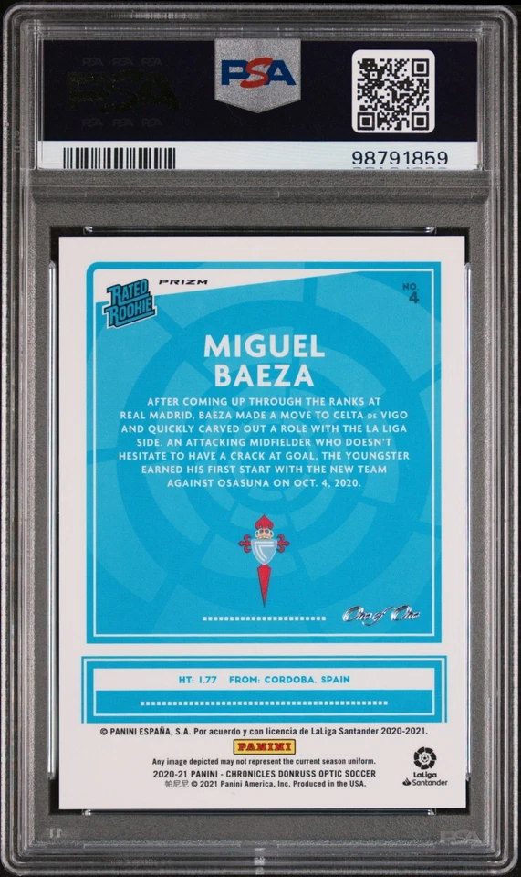 2020-21 Miguel Baeza Panini Donruss 评级新秀黑色 RC Celta 卡 1/1 PSA 8 — 第 2/3 张图片