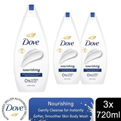 Dove Body Wash 0% Sulfate SLES Nourishing Moisture Soft Smooth Skin 720ml, 3er Pack
