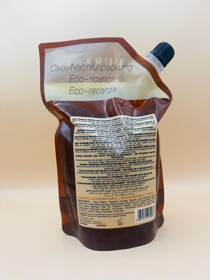 Durance Marseiller Flüssigseife Mandarine &Granatapfel 500ml Öko-Nachfüllpackung - Bild 2 von 2