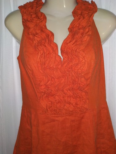 WOMEN'S ADRIANNA PAPELL RUST RUFFLE LINEN BLEND DRESS SZ 4 - Picture 2 of 4