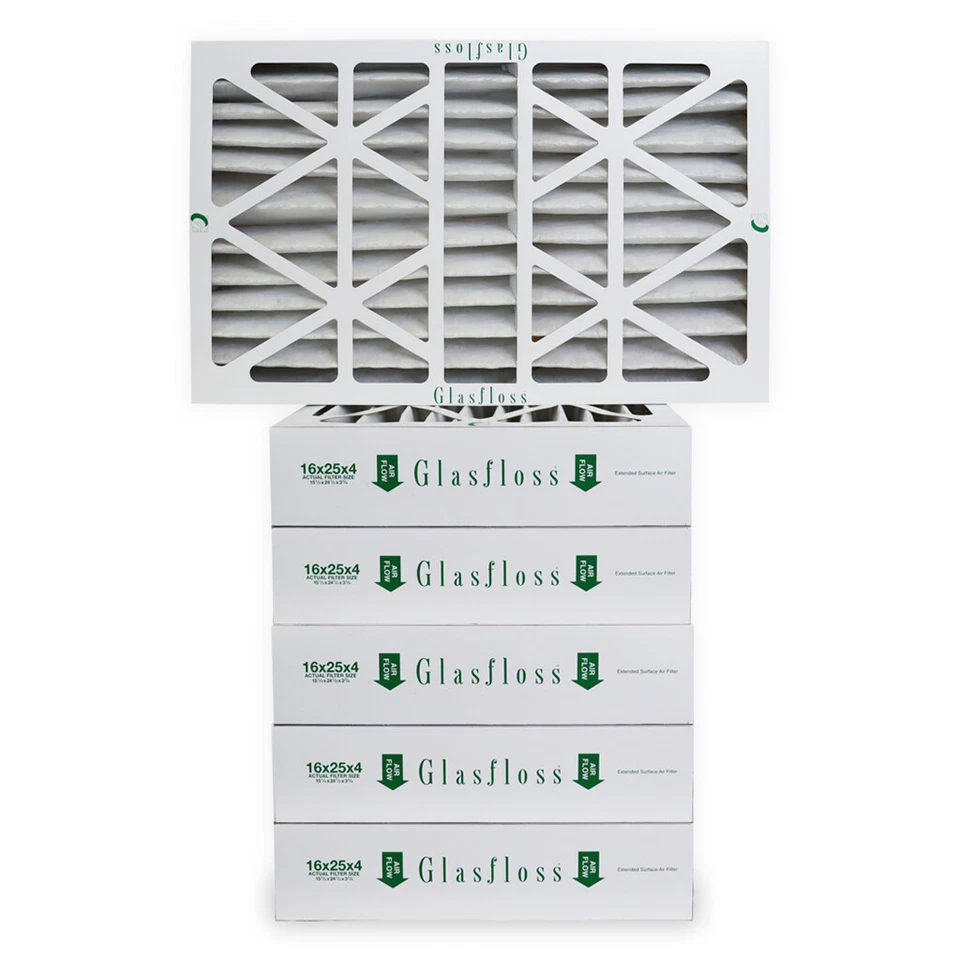 16x25x4 Air Filter MERV 10 Pleated by Glasfloss - Box of 6 - AC/Furnace Filters