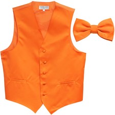 New Polyester Formal Men's Tuxedo Vest Waistcoat  pretied bowtie solid orange