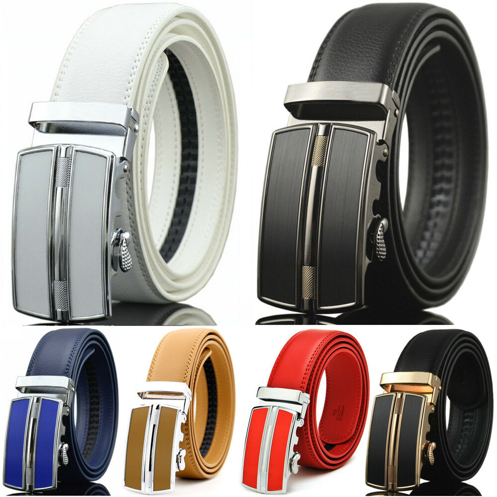 Mens Leather Automatic Buckle Ratchet Business Golf Dress Belt Waistband New