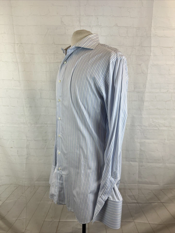 Burberry Men's Light Blue Striped Cotton Dress Shirt 16-16.5 34/35 $695 - Image 3 of 4