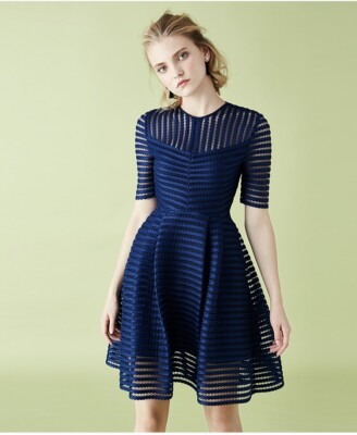 navy a line cocktail dress Navy Blue Handspun Cotton A-Line Front Slit Maxi Dress 40