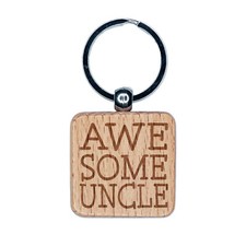 Awesome Uncle Fun Text Engraved Wood Square Keychain Tag Charm