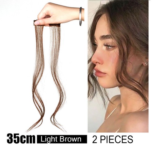 Natural Middle Part Long Curly Bangs Clips Front Two Side Fringe Hair Extension - Picture 3 of 12