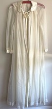 Vintage Long Nightgown Peignoir Robe Set Ivory Chiffon with Satin Trim