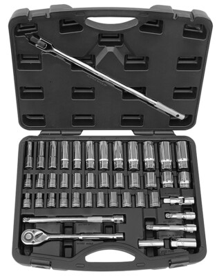 ATD TOOLS 43-Piece 1/2-Inch Drive 6-Point SAE and Metric Chrome Socket Set 1365