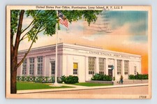Postcard New York Long Island Huntington Post Office 1940s Posted Linen