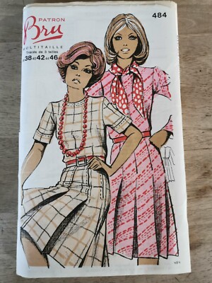 484 MUSTER MULTITAILLES BRU VINTAGE FRANZÖSISCHES MUSTER 60/70 KLEID A PLIS 36 AU 48