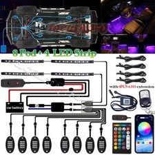8pcs Rgb Led Rock Lights Underbody Neon Pods App Control 4 Interior Strip Kit