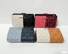 MICHAEL KORS JET SET TRAVEL MEDIUM BIFOLD ZIPPER COIN WALLET MK COLORBLOCK