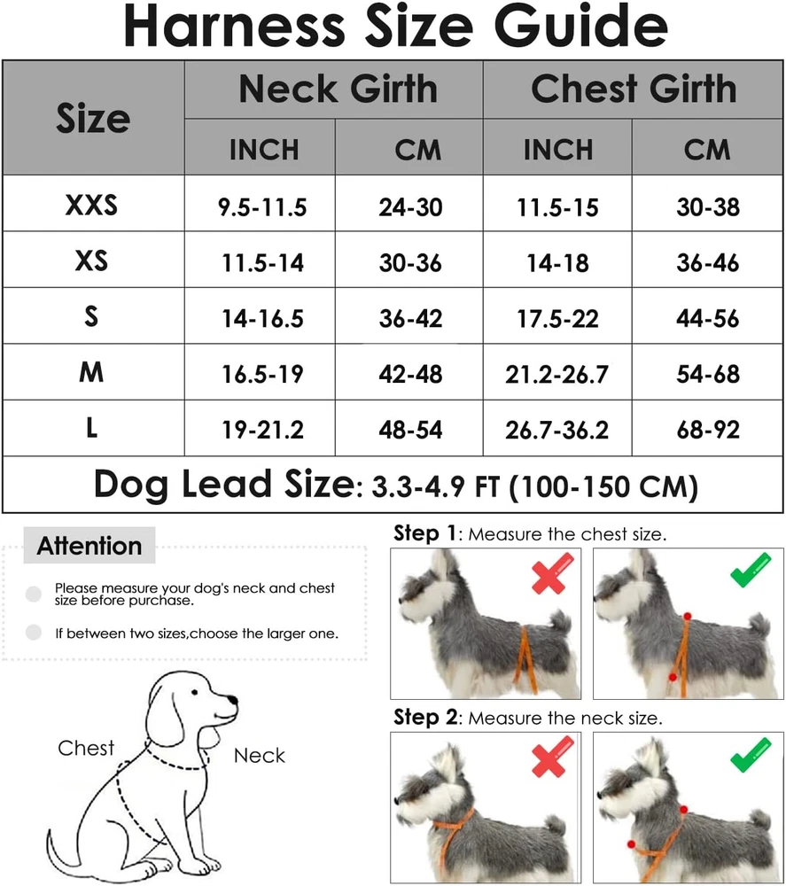 Dog Harness and Leash Set, Soft Padded Small Dog Harness, Neck & Chest Adjustabl