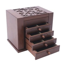 5 Layers Case Vintage Large Jewelry Organizer Wooden Storage Box w/ 4 Drawers