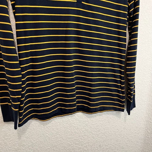 Camicia Brooks Brothers Henley a righe scollo a V manica lunga blu giallo donna taglia M - Foto 3 di 10