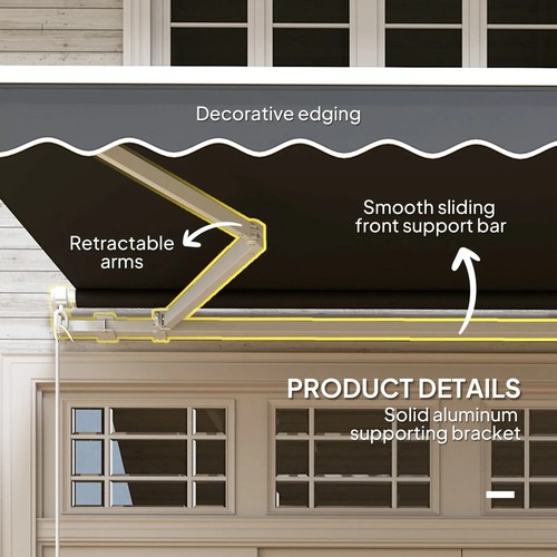 3x2.5m Manual Patio Awning Retractable Canopy with Crank Handle & Fittings Black - Picture 6 of 13