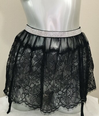 Victorias Secret Very Sexy Shine Lace Skirt with Garters Rhinestones M / L Nwt