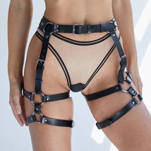 Women Body Leg Bondage Faux Leather Harness Strap Belts With Handcuffs Roleplay - Picture 18 of 22
