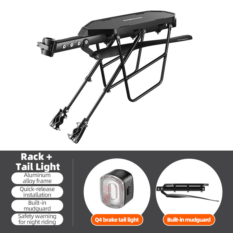ROCKBROS Bike Rear Rack Carrier Pannier Luggage Cargo With Fender Taillight  MTB
