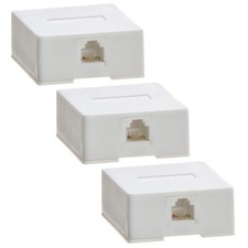 3 Pcs 1 Port RJ12 6P4C Telephone Phone Line Cable Wall Surface Mount Compact Box