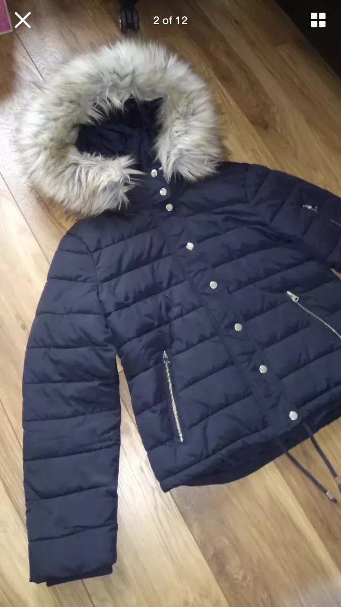 Topshop navy faux fur quilted puffer jacket sale
