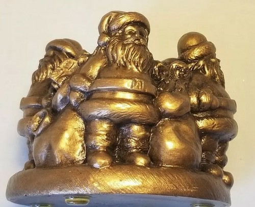 Vtg Santa Candleholder Piller Tea Light Goldish Bronze MCM - Picture 8 of 11