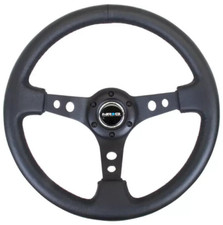 Nrg Reinforced Deep Dish Steering Wheel 350mm Black Leather Black Center Spoke