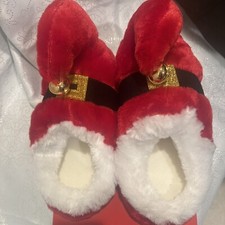 NEW Merry Brite Adult Santa Plush Slippers with Bells Fur Size USA M 7-8 