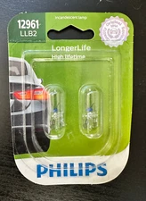 NEW! Philips Lighting Pack of 2 LongerLife Miniature Bulbs 12961 LLB2 12V 5W