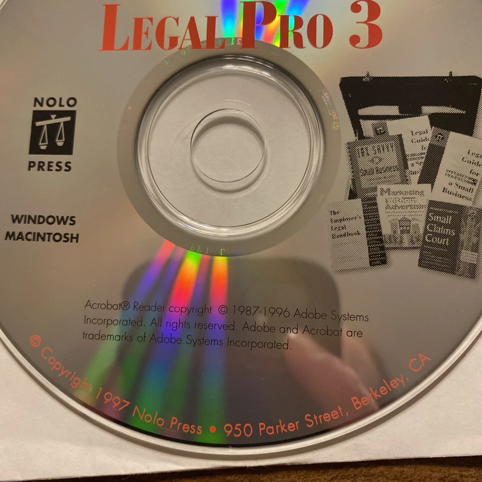 Small Business Legal Pro 3 Compact Disc CD 1997 Windows & Mac PCs Nolo Press VTG - Image 2 of 4