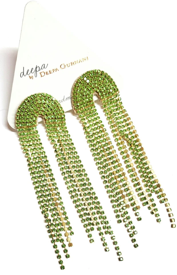 Pendientes de araña Deepa Gurnani cristal en forma de U en níquel verde lima seguros nuevos Foto 3 de 4