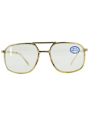 Original Vintage 70s Betaview Square Aviator Gold Frame Clear Lens