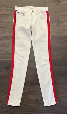 Polo Ralph Lauren The Tompkins Skinny White Jeans with Side Red