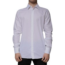 DOLCE & GABBANA Shirt White Cotton Slim Fit Formal GOLD Dress 41/US16/L 640usd