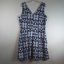 Women's 12 GAP V-Neck Blue & White IKAT Print Sleeveless A-Line Dress - 0195